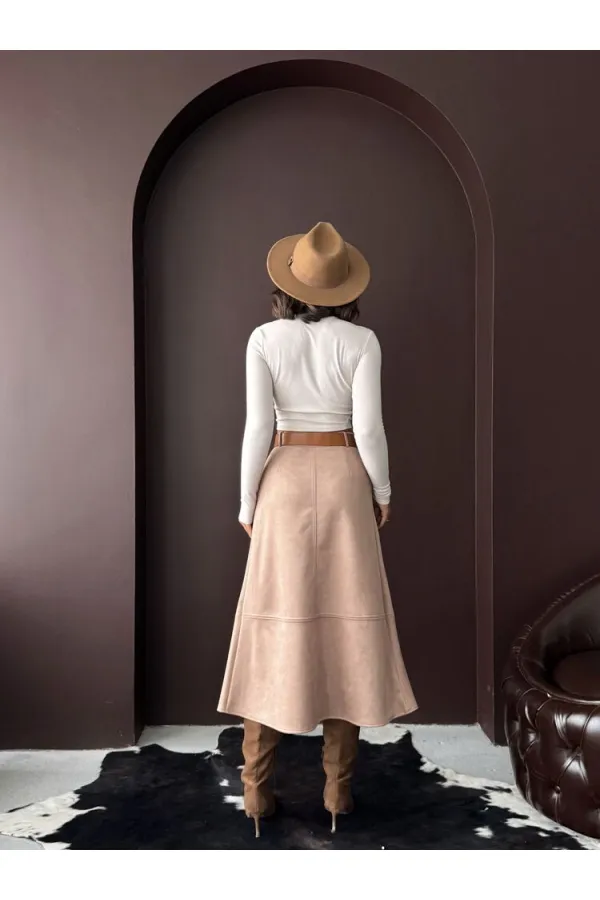Topshow Scuba Suede Skirt - Mink | F2004