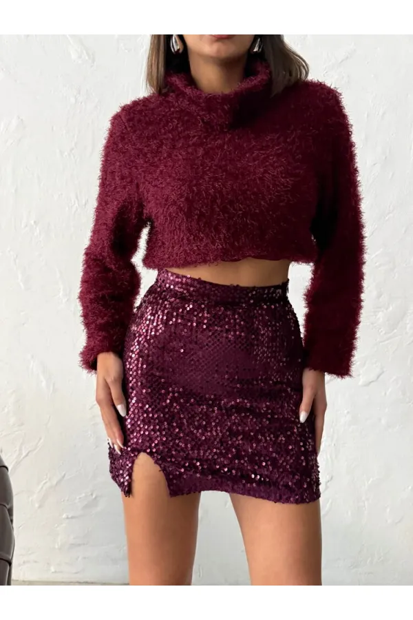 Topshow Sequined Velvet Mini Skirt - Plum | F2054