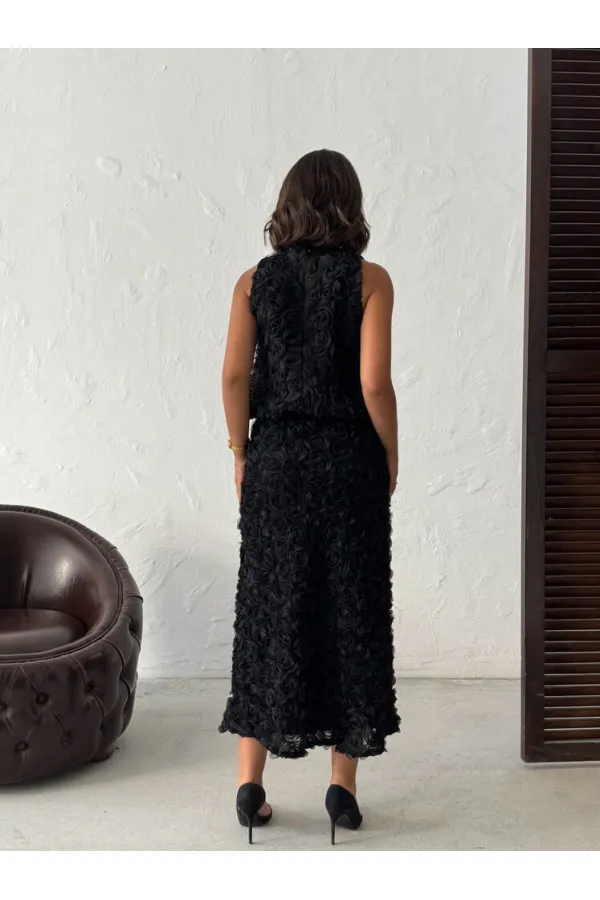 Topshow - Toptan Gül Süzüneli Etek - Siyah