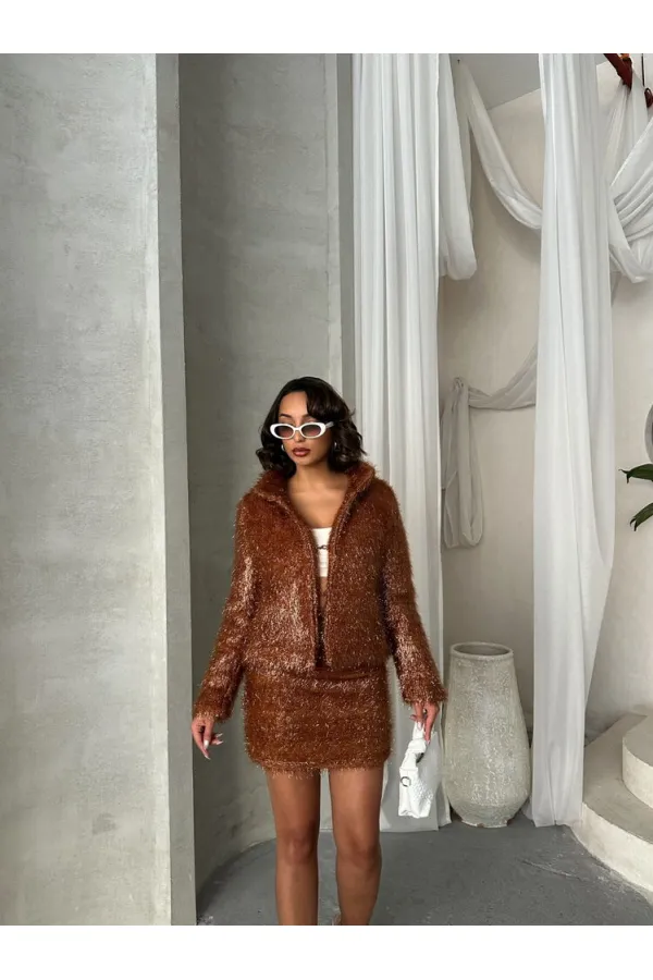 Jupe à franges pailletées en gros - Marron | TOPSHOW | F1839