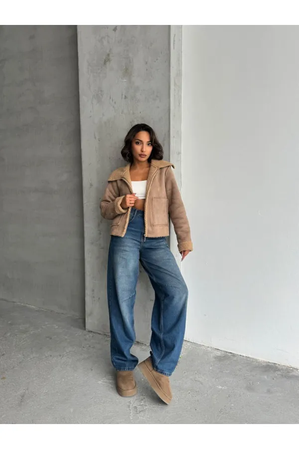 Süet Peluş Toptan Mont - Vizon Vizon | TOPSHOW | F1856