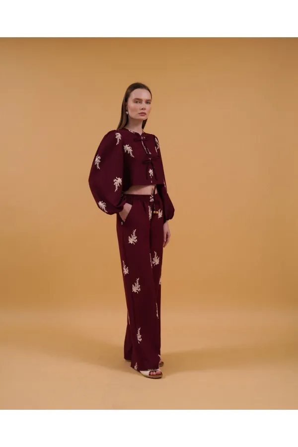 Embroidered Wholesale Trousers - Claret Red | Topshow | F1712