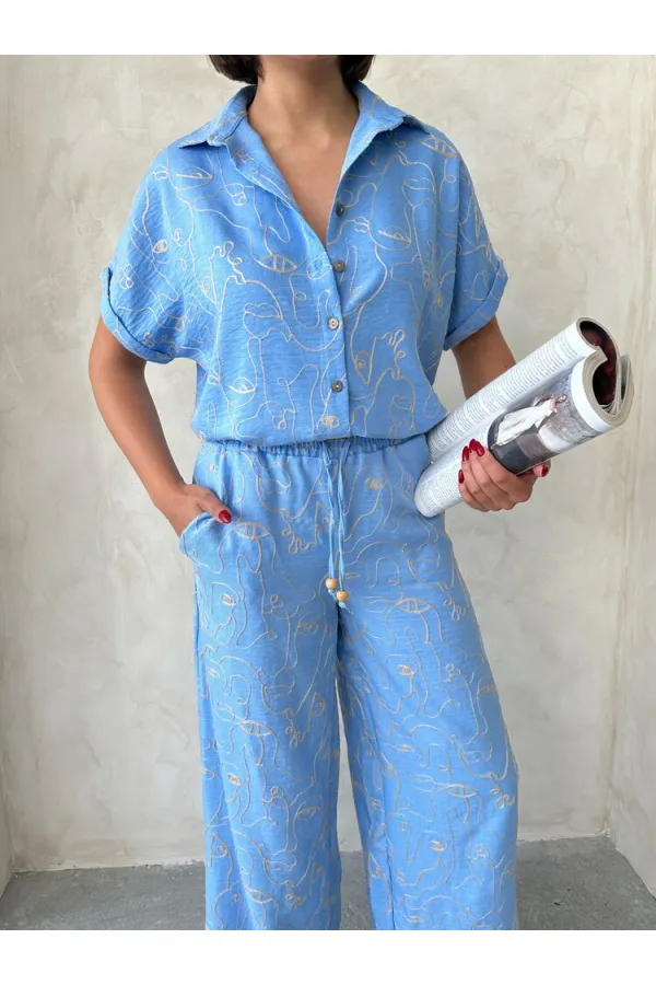 Nakışlı Toptan Gömlek - Açık Mavi | Topshow