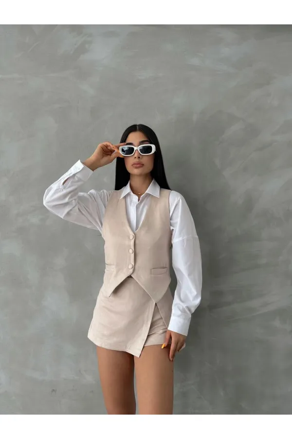 Gilet en daim beige (vente en gros) | TOPSHOW | f1528