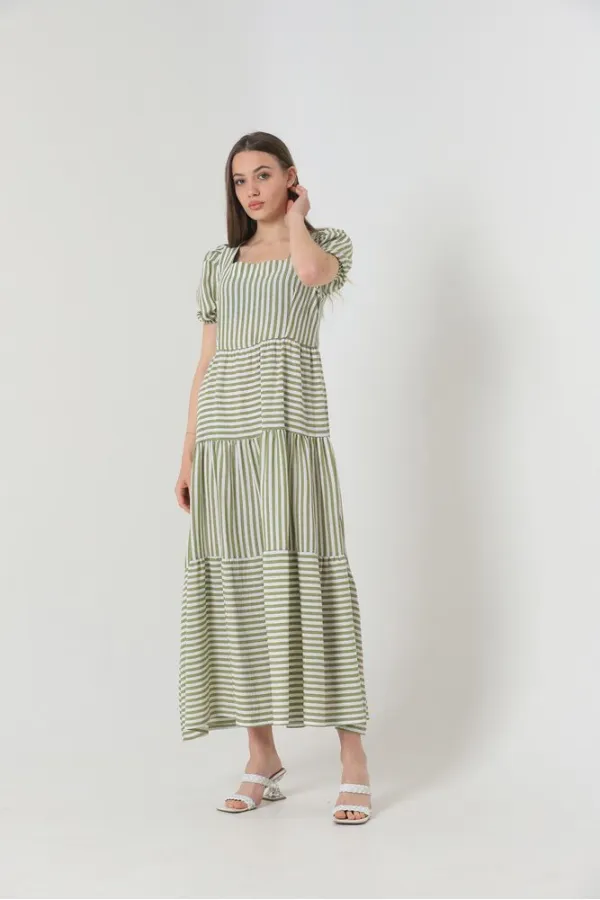 Robe longue rayée vert pistache Topshow en gros