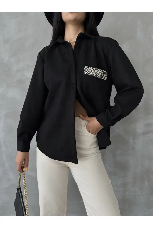 Suede Wholesale Shirt - Black | TOPSHOW | F1517