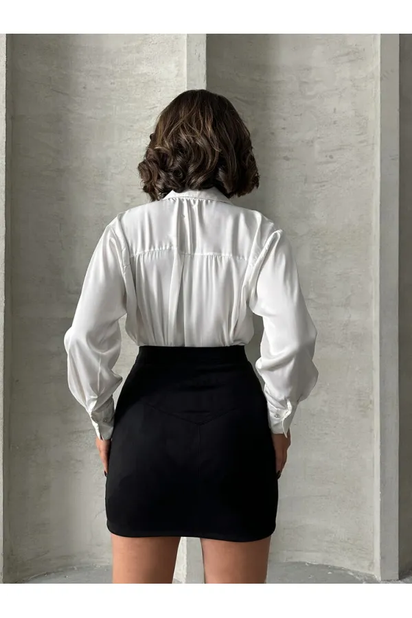 Süet Fermuarlı Toptan Etek - Siyah | TOPSHOW | F0121