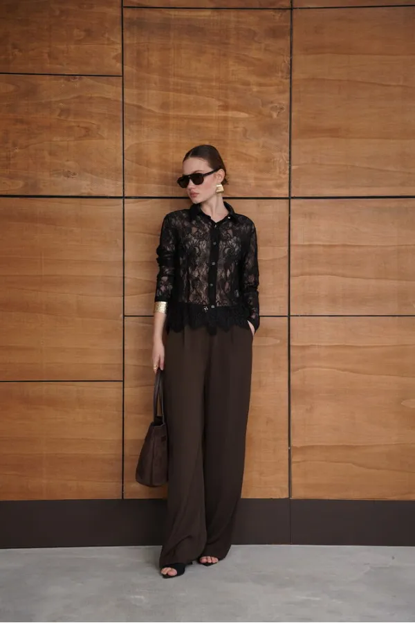 Lace Wholesale Shirts - Black | F2073 - Topshow