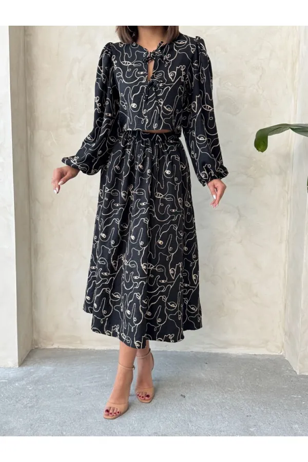 Nakışlı Toptan Etek - Siyah | Topshow | F1901