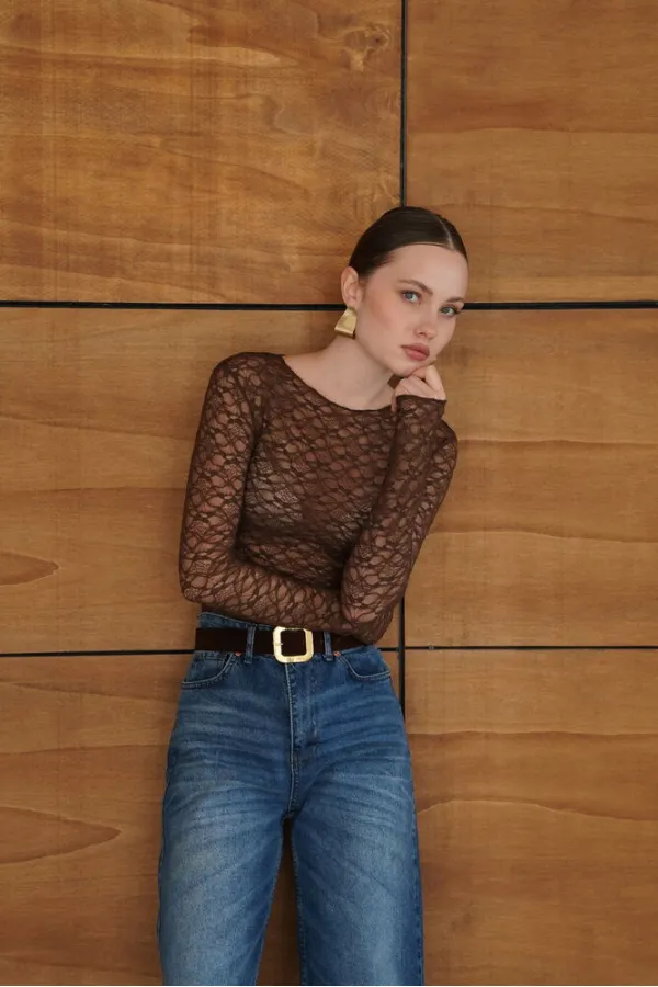 Blouses en dentelle en gros - Café | F2092 - Topshow