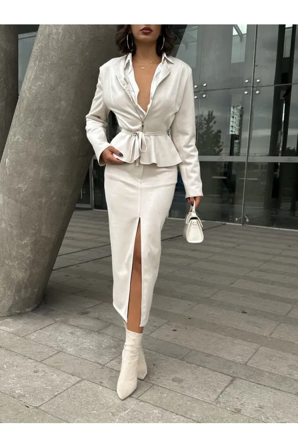 Süet Toptan Etek - Taş | TOPSHOW | F1761