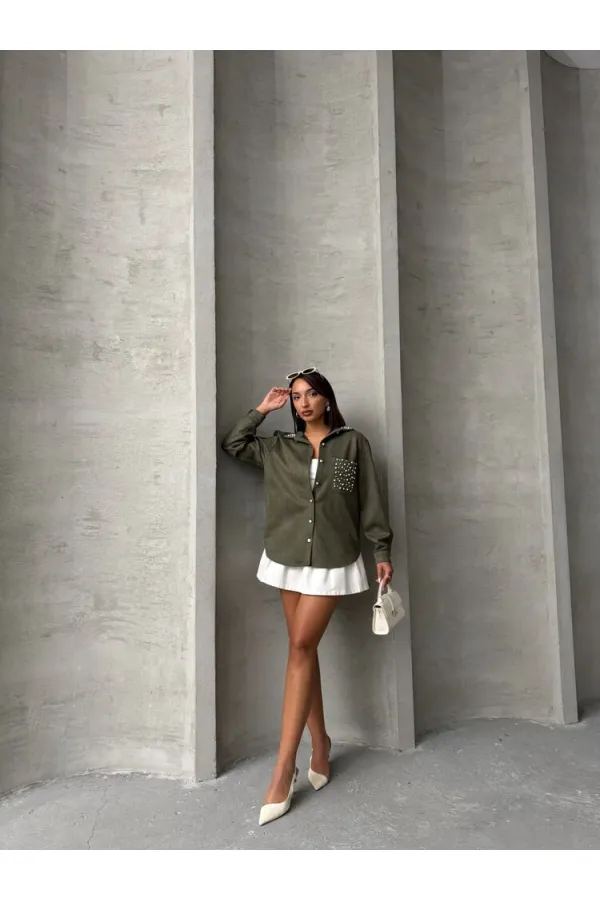 Cebi Tasli Toptan Gömlek - Haki | TOPSHOW | F1617