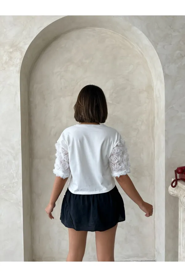 Sleeve Detailed T-Shirt - Cream Topshow