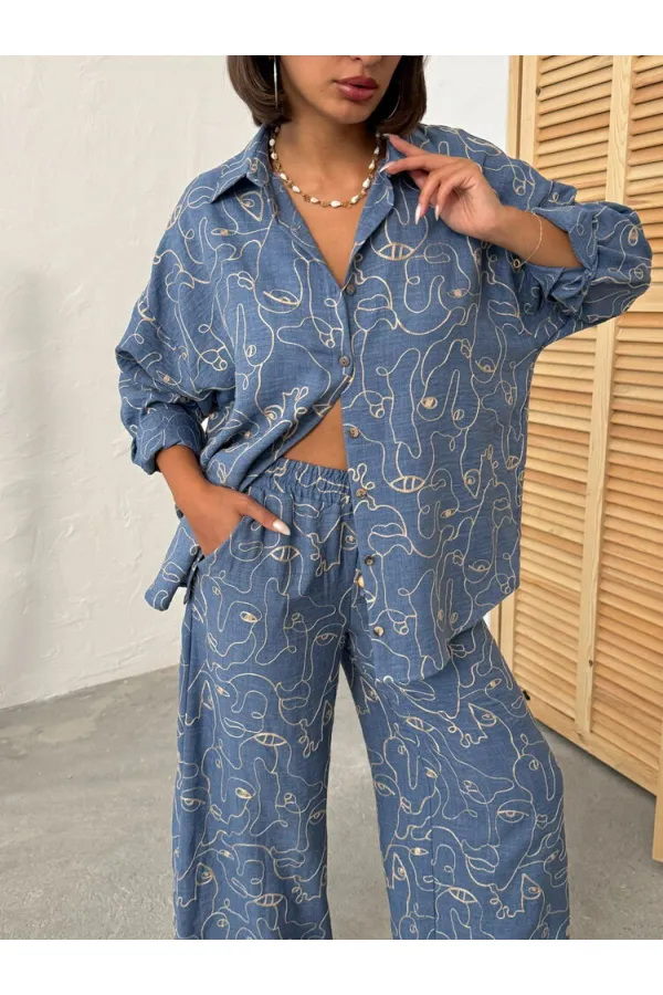 Nakışlı Gömlek - Koyu Mavi Dsn1 | Topshow | F1899