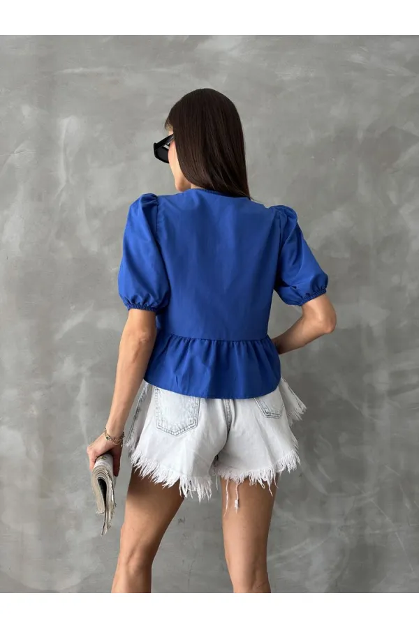 Topshow Saks Önden Bağlamalı Poplin Toptan Bluz