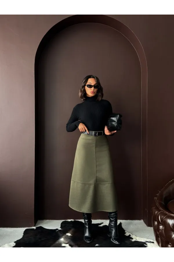 Topshow Scuba Suede Skirt - Khaki | F2004