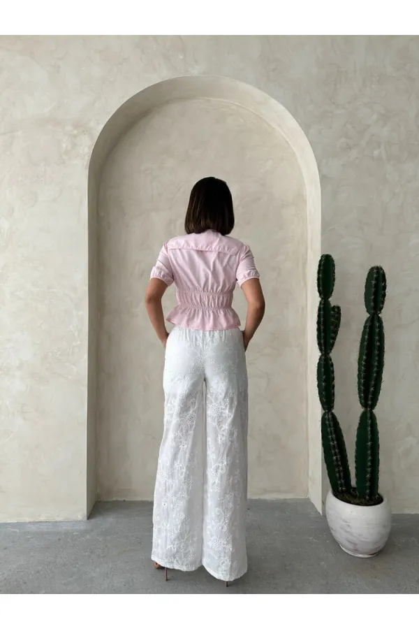 Nakışlı  Pantolon - Krem | Topshow