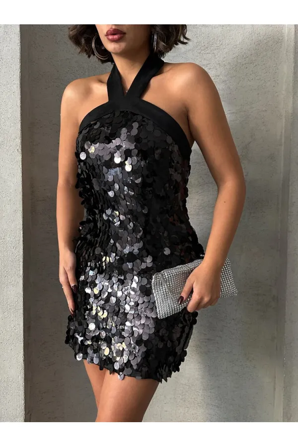 Pullu Abiye Toptan Elbise - Siyah | TOPSHOW | F1865