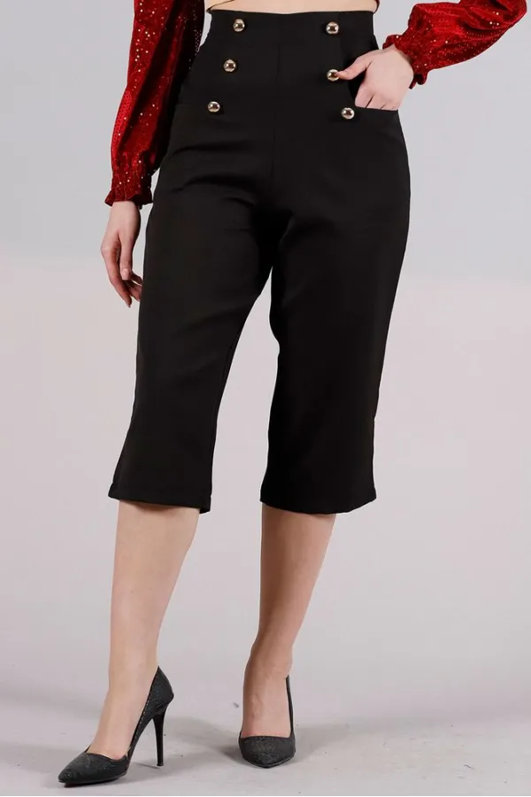 Pantalon décontracté à poches en L boutonnées ornementales - Noir | TOPSHOW | F0996