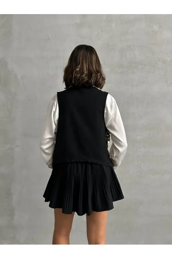 Topshow Siyah Pullu Toptan Yelek | F1750