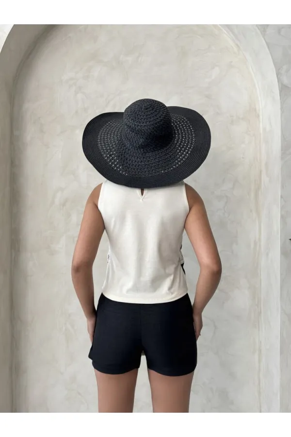 Dantel Detaylı Kare Desen Şort Toptan Etek - Siyah Siyah | Topshow