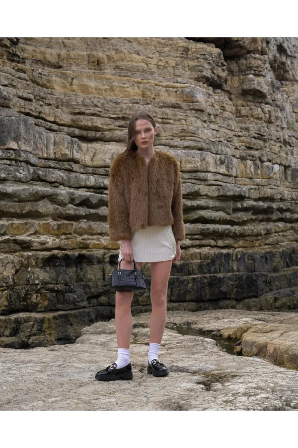 Veste en fausse fourrure marron (vente en gros) | TOPSHOW | F1615