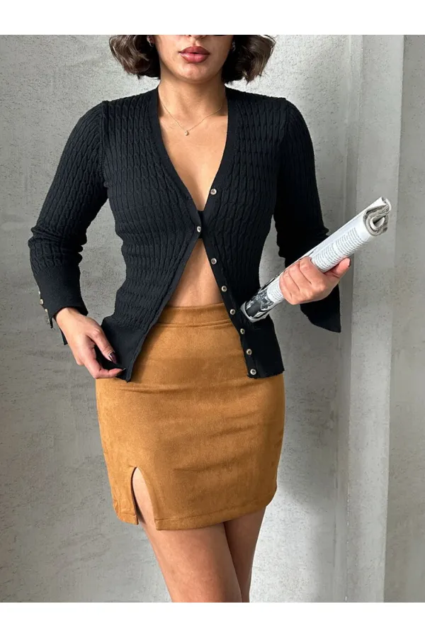 Suet Yırtmaclı Toptan Etek - Taba | TOPSHOW | F1573