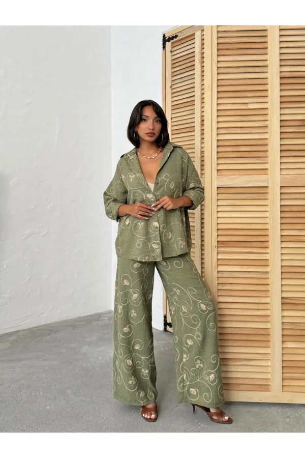 Pantalon brodé - Kaki Dsn2 | Topshow | F1900