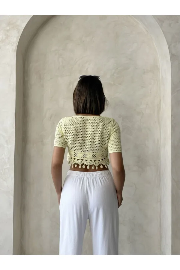 Tasseled Raw Wholesale Blouse Yellow | Topshow