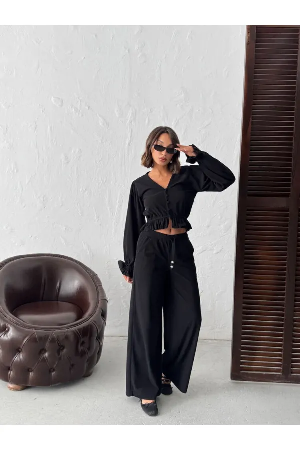 Topshow - Toptan Fitilli Kadife Pantolon - Siyah