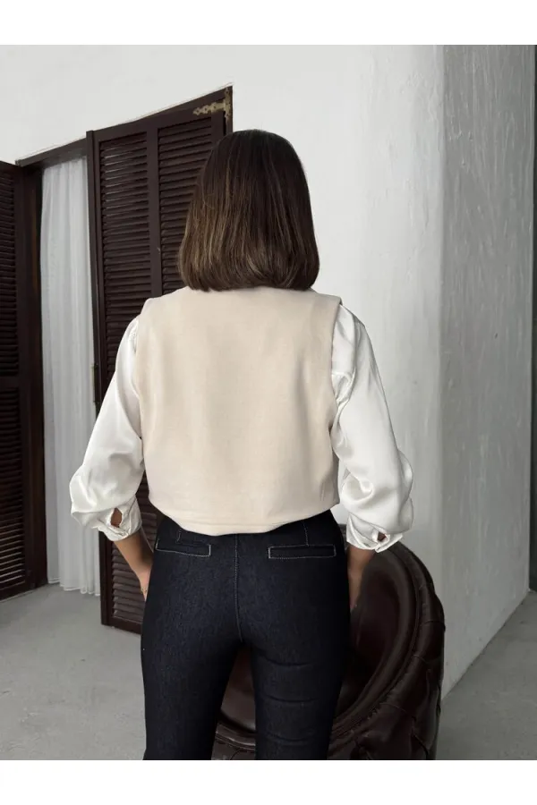 Topshow Appliqued Scuba Suede Vest - Stone | F2025