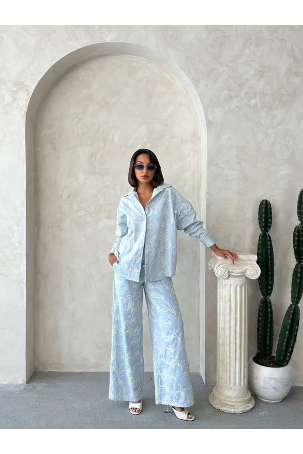 Pantalon brodé Süzüne - Bleu | Topshow | F1927