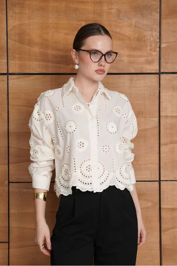 Embroidered Shirt - Cream | F1947 - Topshow