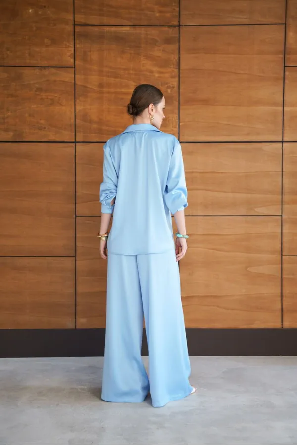 Satin Shirt - Blue | F2062 - Topshow