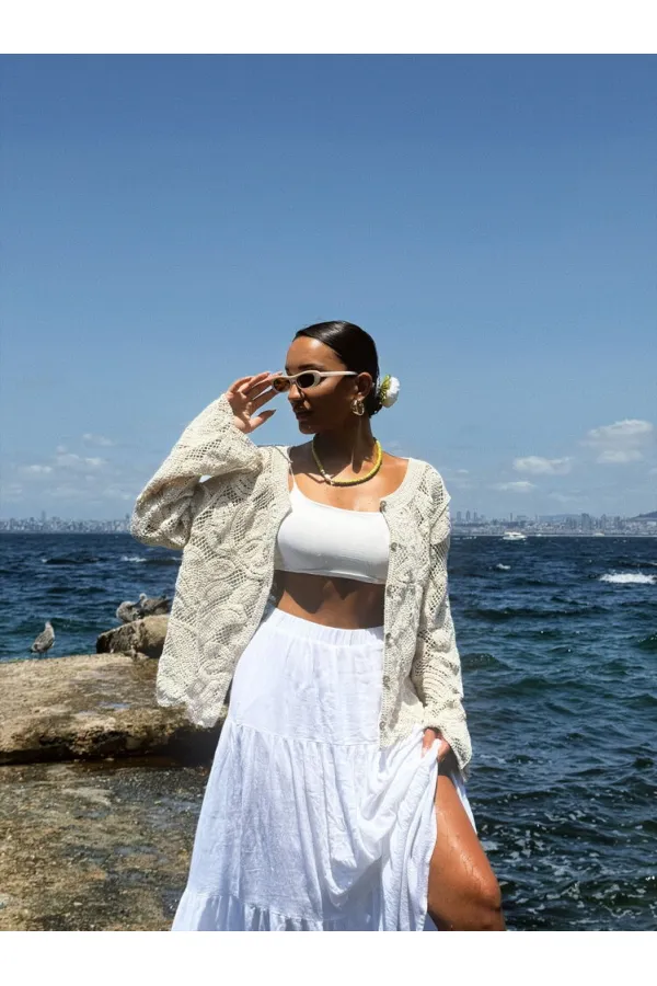 Düğmeli Toptan Hırka - Ham | TOPSHOW | F0026