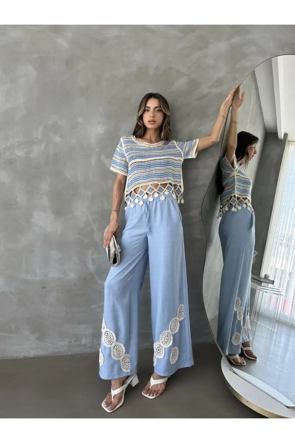 Topshow Mavi Bağcıklı Toptan Pantolon