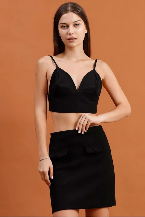 Kaşe Mini Toptan Etek - Siyah | TOPSHOW | F1283