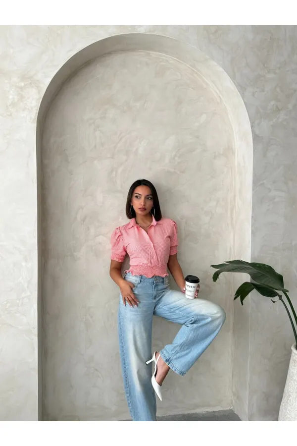 Topshow Fuchsia Gipe Detailed Pitikare Wholesale Shirt