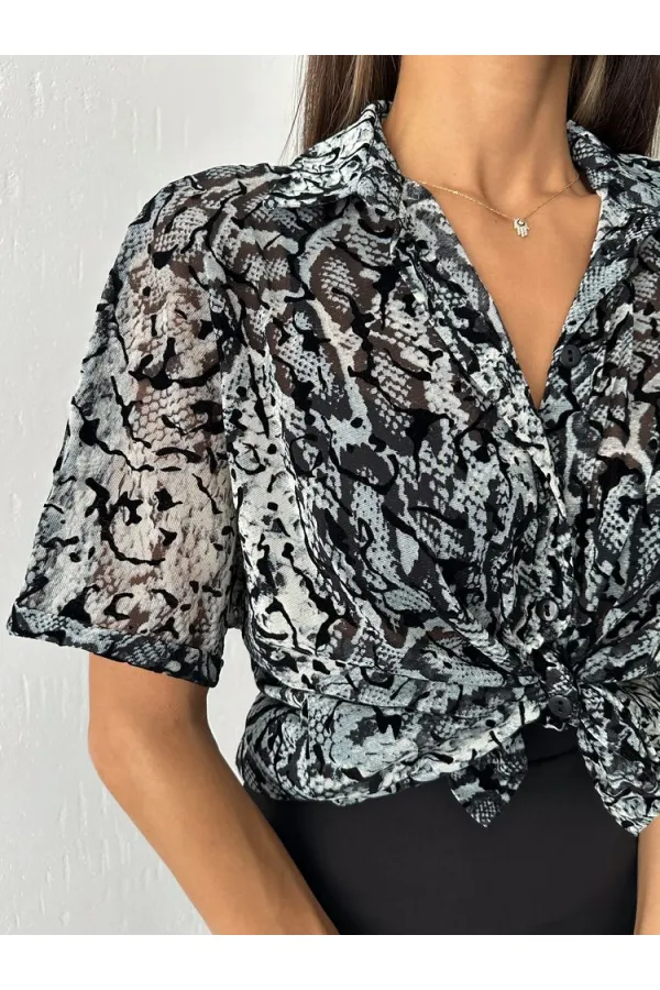 Topshow Gray Leopard Burnt Velvet Wholesale Shirt