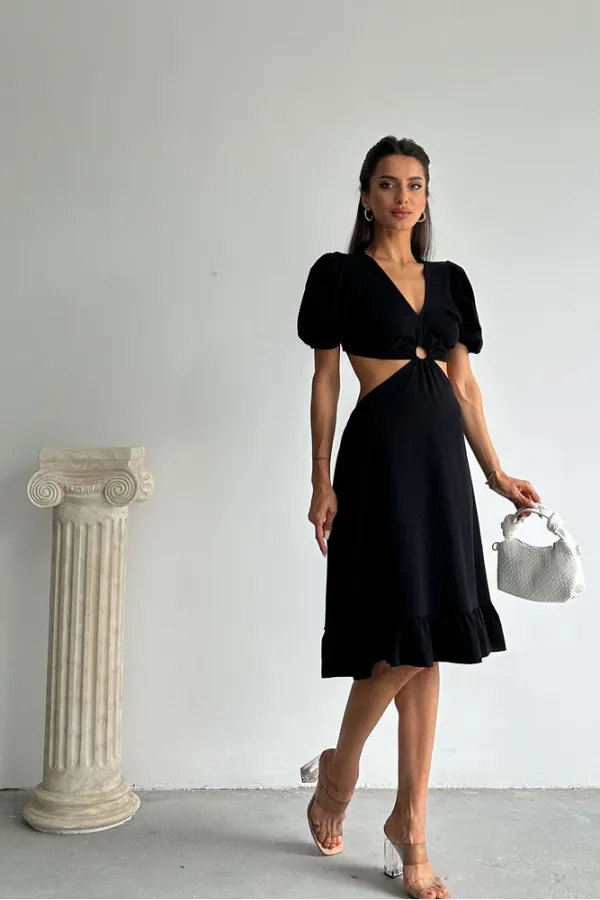 Topshow Siyah V Yaka Dekoltelı Boydan Toptan Elbise