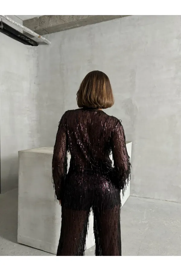 Pul Palet Wholesale Blouse - Black and Burgundy | TOPSHOW | F1612