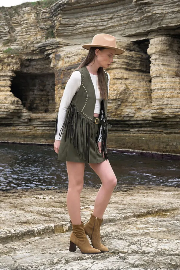 Tassel Dropped Wholesale Vest - Khaki | TOPSHOW | F1806