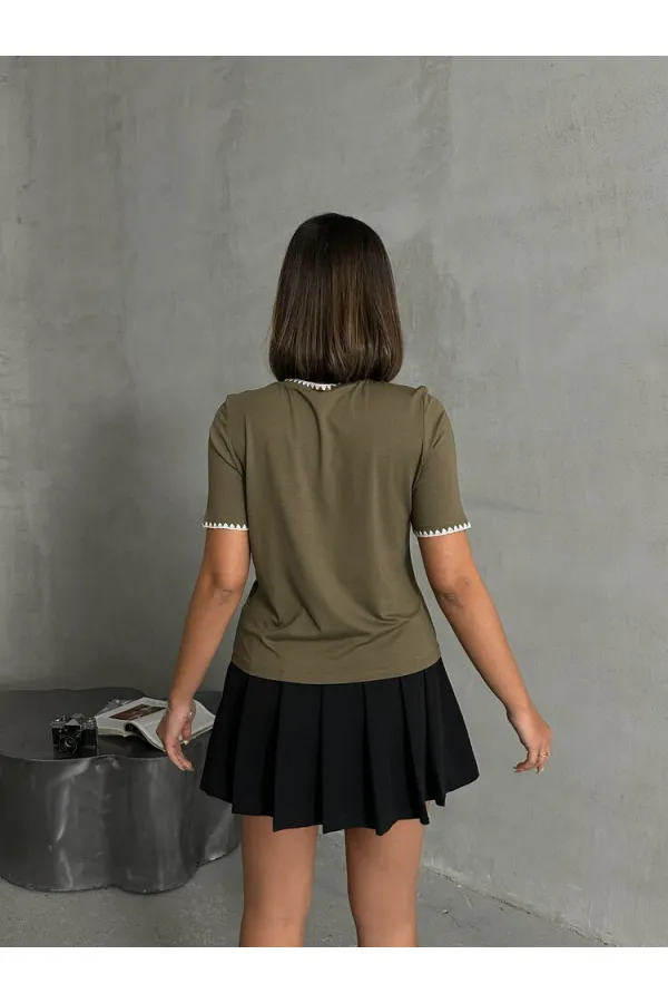 Topshow Haki Çoban Dikişli Toptan T-Shirt