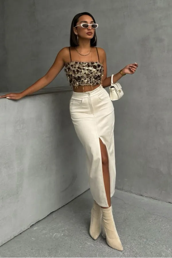 Bustier à franges motif léopard Topshow L. en gros