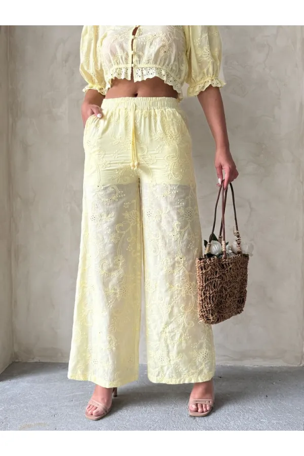 Nakışlı  Pantolon - Sarı | Topshow