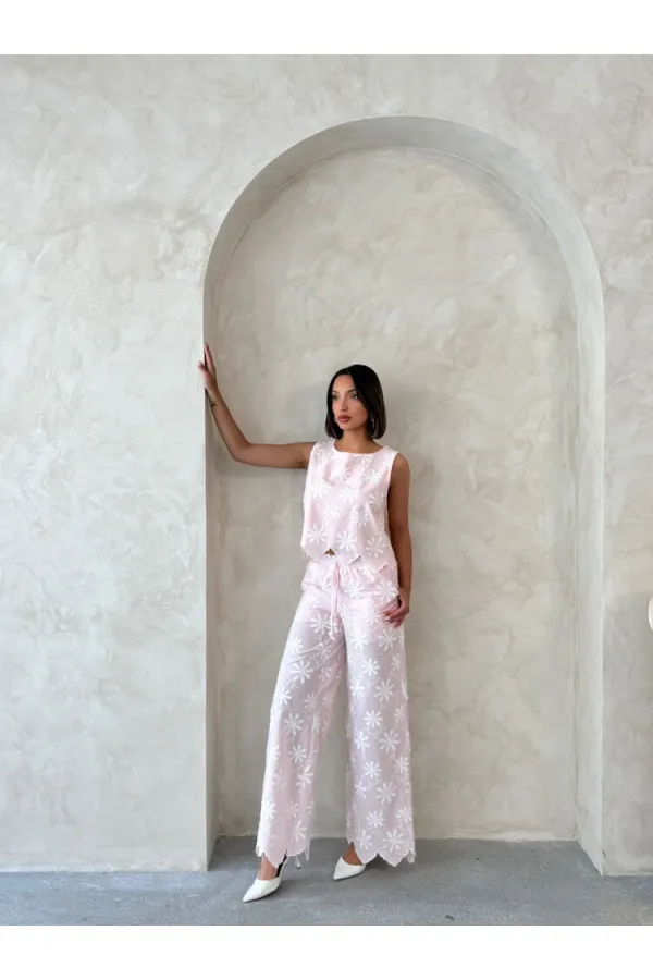 Nakışlı Toptan Pantolon - Pembe | Topshow