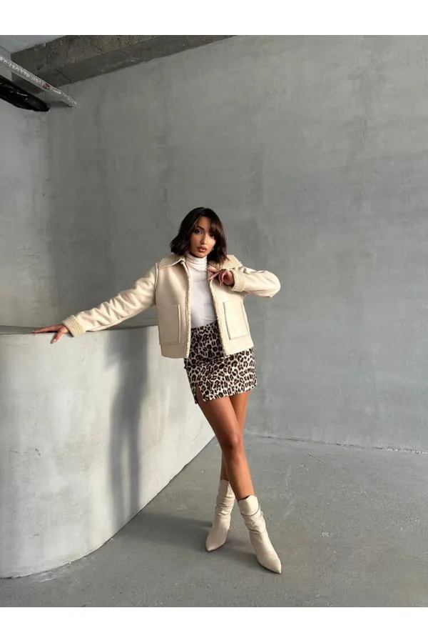 Manteau zippé en cuir laminé - Gris clair | TOPSHOW | F1511