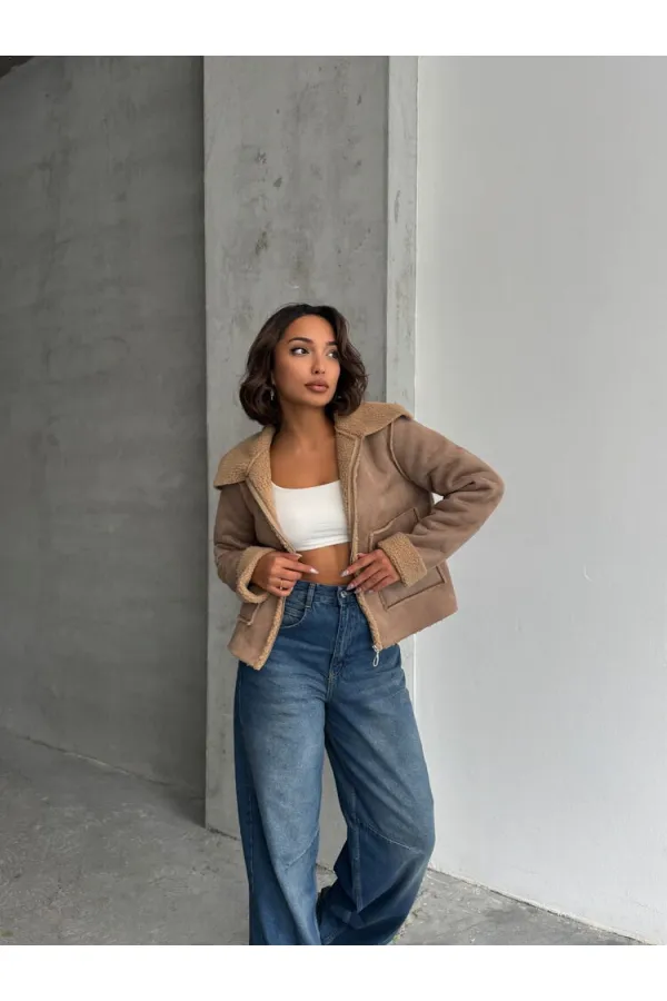 Süet Peluş Toptan Mont - Vizon Vizon | TOPSHOW | F1856