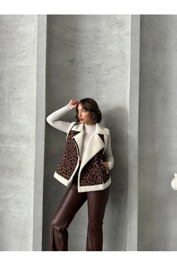 Peluş Toptan Yelek - Kahve Siyah | TOPSHOW | F1828