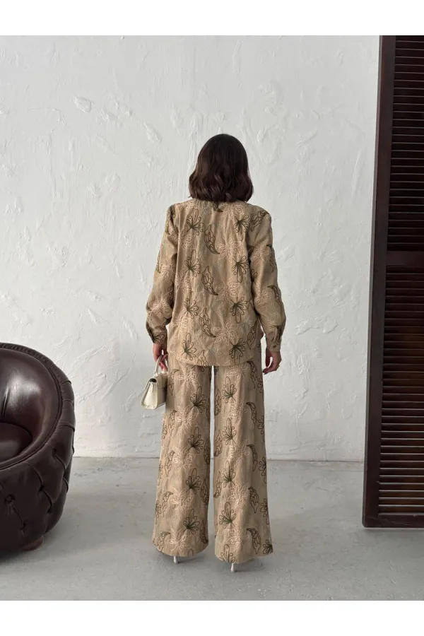 Topshow Embroidered Linen Wholesale Shirts - Coffee | F2009